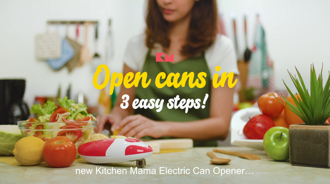 Kitchen Mama Auto Electric Can Opener: Open Your Cans with A Simple Press of Button - Automatic, Hands Free, Smooth Edge, Battery Operated, YES YOU CAN (Red)