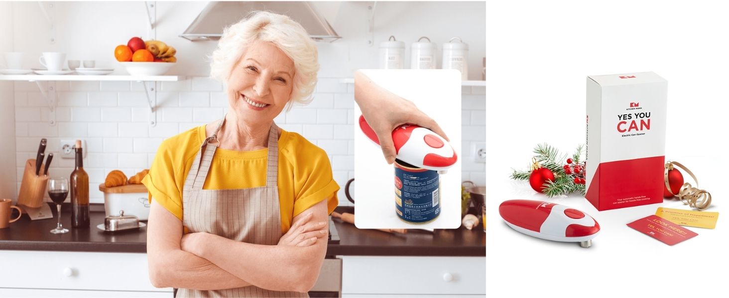Kitchen Mama Auto Electric Can Opener: Open Your Cans with A Simple Press of Button - Automatic, Hands Free, Smooth Edge, Battery Operated, YES YOU CAN (Red)