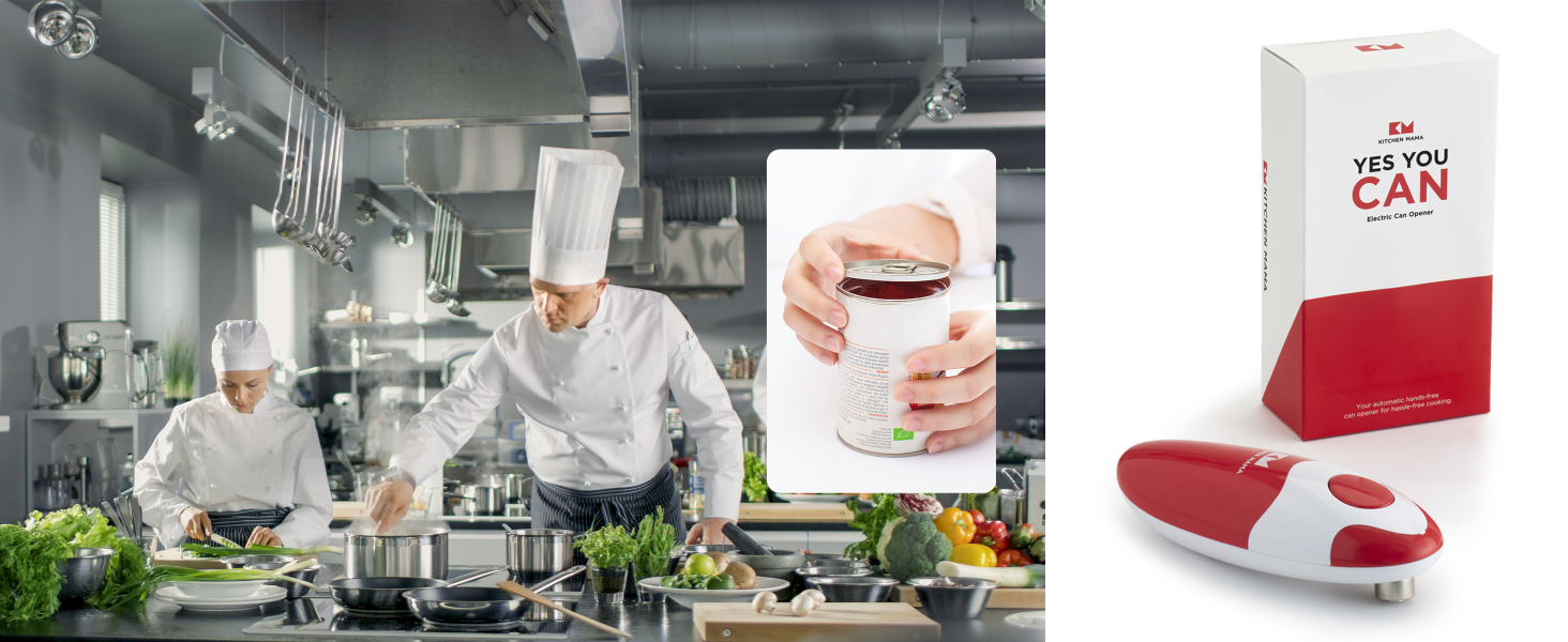 Kitchen Mama Auto Electric Can Opener: Open Your Cans with A Simple Press of Button - Automatic, Hands Free, Smooth Edge, Battery Operated, YES YOU CAN (Red)
