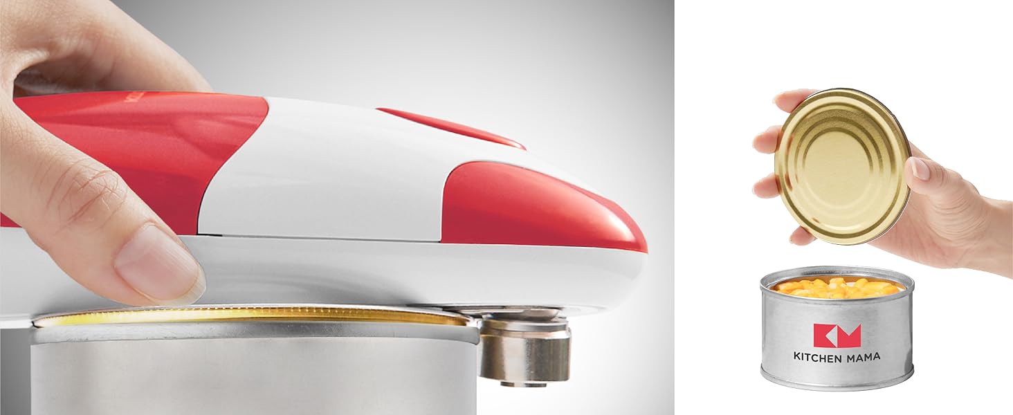Kitchen Mama Auto Electric Can Opener: Open Your Cans with A Simple Press of Button - Automatic, Hands Free, Smooth Edge, Battery Operated, YES YOU CAN (Red)