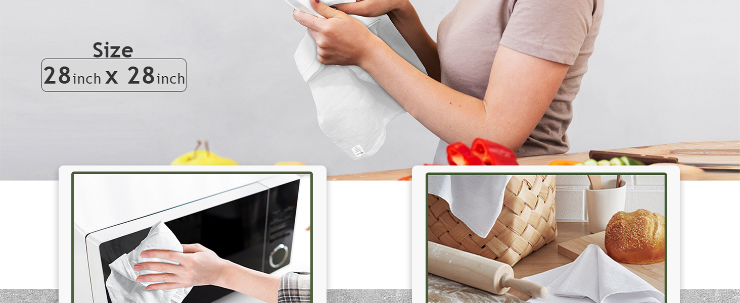 RUVANTI Flour Sack Towels 12 Pack 28 x 28 Inches, Ring Spun 100% Cotton Dish Towel, Machine Washable, Absorbent - Flour Sack Kitchen Towels for Drying and Cleaning - White