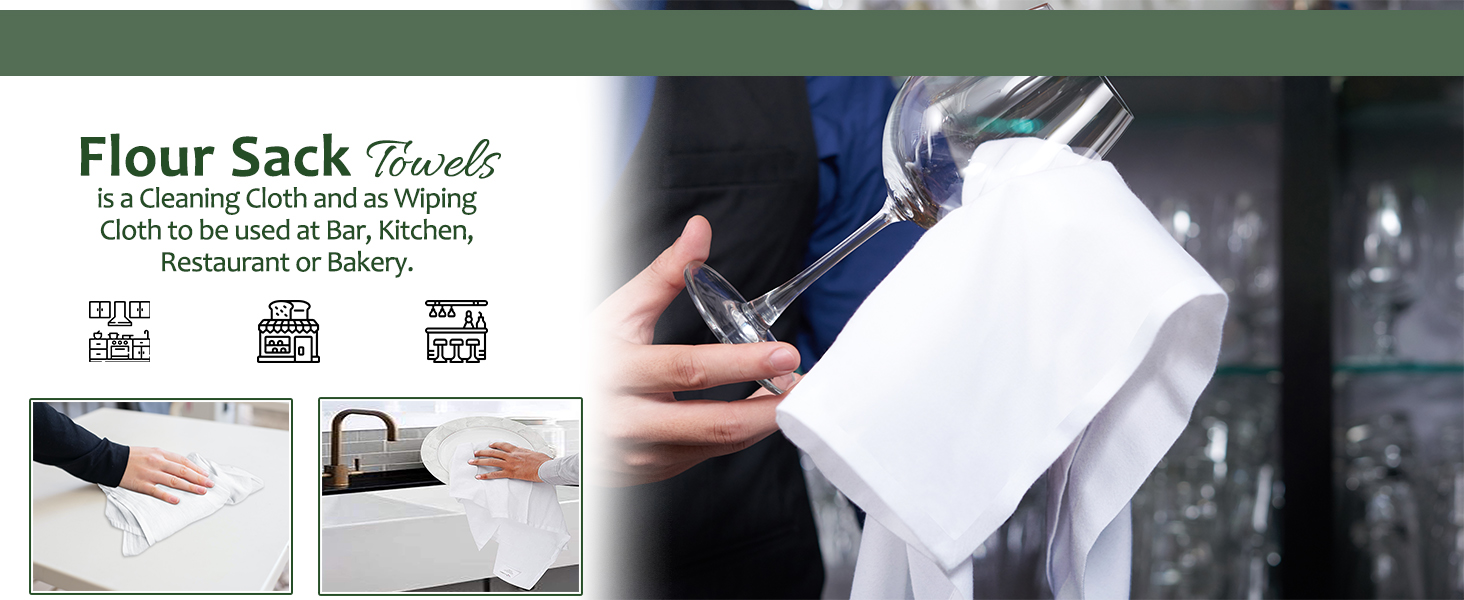 RUVANTI Flour Sack Towels 12 Pack 28 x 28 Inches, Ring Spun 100% Cotton Dish Towel, Machine Washable, Absorbent - Flour Sack Kitchen Towels for Drying and Cleaning - White