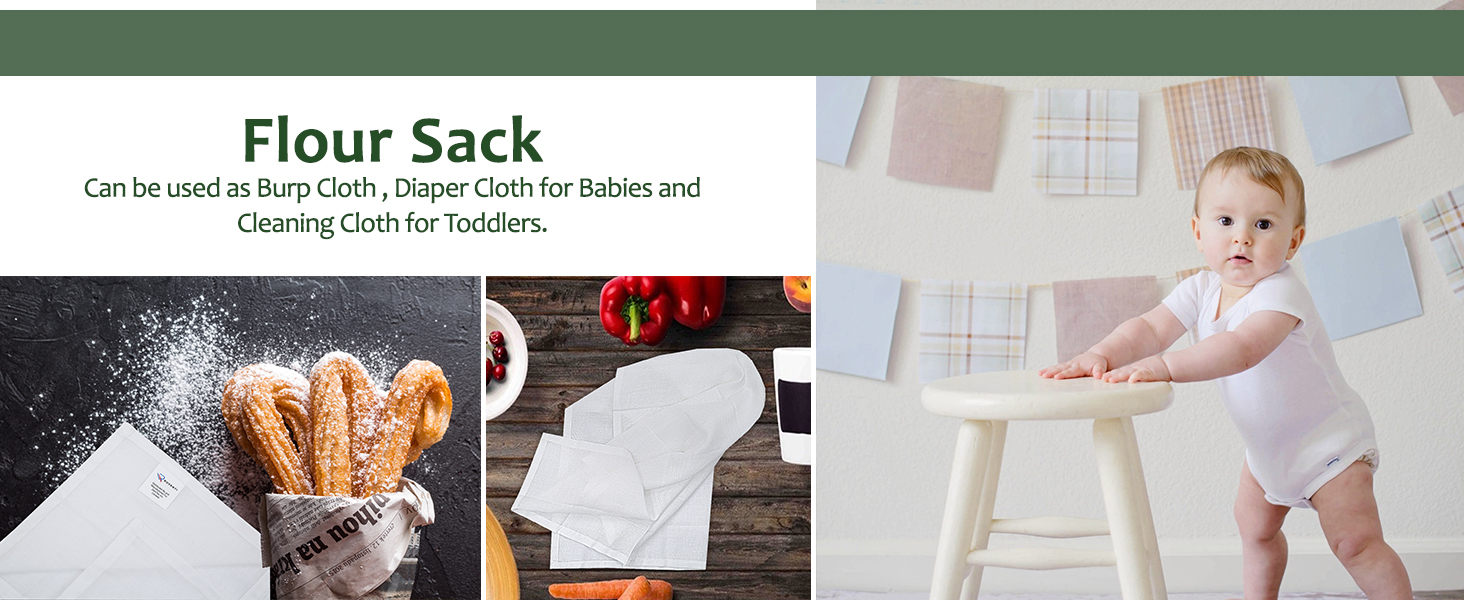 RUVANTI Flour Sack Towels 12 Pack 28 x 28 Inches, Ring Spun 100% Cotton Dish Towel, Machine Washable, Absorbent - Flour Sack Kitchen Towels for Drying and Cleaning - White