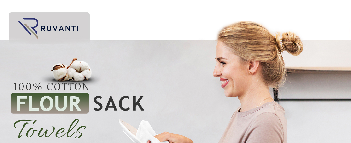 RUVANTI Flour Sack Towels 12 Pack 28 x 28 Inches, Ring Spun 100% Cotton Dish Towel, Machine Washable, Absorbent - Flour Sack Kitchen Towels for Drying and Cleaning - White