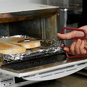 10-Inch Heavy Duty Stainless Steel Kitchen Tongs - Non-Slip Comfortable Red Grip, Scissor Design, Heat Resistant for BBQ and Cooking