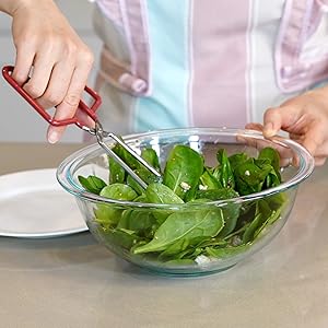 10-Inch Heavy Duty Stainless Steel Kitchen Tongs - Non-Slip Comfortable Red Grip, Scissor Design, Heat Resistant for BBQ and Cooking