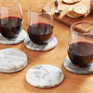 Fox Run 48749 Natural White Polished Marble Stone Coasters, Set of 6