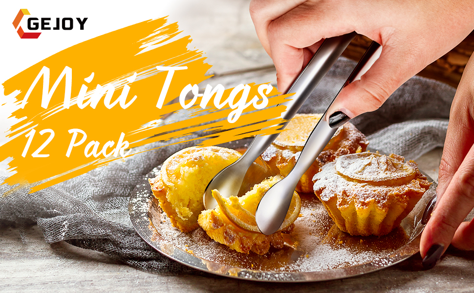 Gejoy 12 Pieces Mini Tongs Stainless Steel Small Sugar Serving Tongs for Charcuterie Board Appetizers Dessert Serving Food Tiny Party Danish Candy(4.3 Inch,Silver)