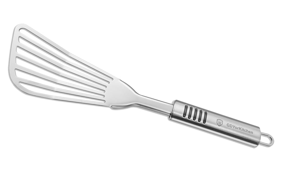 Premium Fish Spatula - Rust-Resistant Stainless Steel, Non-Slip Handle, Ideal for Grilling, Frying, Turning and Flipping Fish, Meat, Eggs, and More - Ergonomic Design for Perfect Results - Set of 2