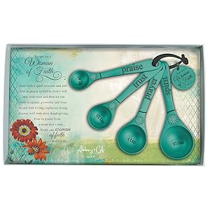 Amazing Woman Measuring Spoon Set, Decorative Gifts and Kitchen Accessories, 4 Spoons, Engraved Pewter and Silver Enamel, By Abbey & CA Gift