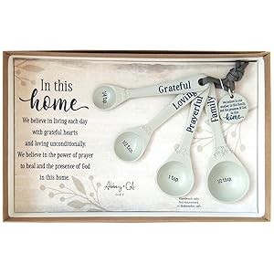 Amazing Woman Measuring Spoon Set, Decorative Gifts and Kitchen Accessories, 4 Spoons, Engraved Pewter and Silver Enamel, By Abbey & CA Gift
