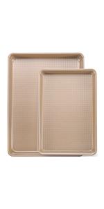 Deep Baking Pans Set Nonstick,Rectangle Cake Pan,Stackable Bakeware Set of 3,Oven Trays for Baking,Gold(9''/11''/13'')