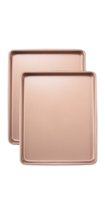 Deep Baking Pans Set Nonstick,Rectangle Cake Pan,Stackable Bakeware Set of 3,Oven Trays for Baking,Gold(9''/11''/13'')