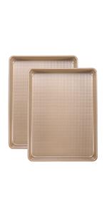 Deep Baking Pans Set Nonstick,Rectangle Cake Pan,Stackable Bakeware Set of 3,Oven Trays for Baking,Gold(9''/11''/13'')