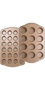 Deep Baking Pans Set Nonstick,Rectangle Cake Pan,Stackable Bakeware Set of 3,Oven Trays for Baking,Gold(9''/11''/13'')