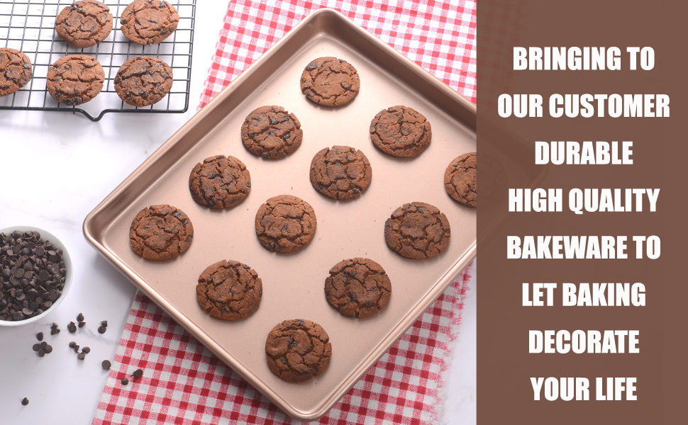 Deep Baking Pans Set Nonstick,Rectangle Cake Pan,Stackable Bakeware Set of 3,Oven Trays for Baking,Gold(9''/11''/13'')