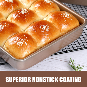 Deep Baking Pans Set Nonstick,Rectangle Cake Pan,Stackable Bakeware Set of 3,Oven Trays for Baking,Gold(9''/11''/13'')