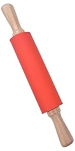Silicone Rolling Pin with Wooden Handle - Non Stick Surface Dough Roller-roller pins for baking Pastry,Pizza,Fondant,Tortilla, Bread Crus& Christmas Cookies Supplies Gift for Home Bakers.