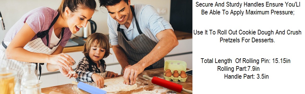 Silicone Rolling Pin with Wooden Handle - Non Stick Surface Dough Roller-roller pins for baking Pastry,Pizza,Fondant,Tortilla, Bread Crus& Christmas Cookies Supplies Gift for Home Bakers.