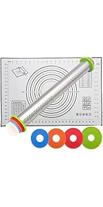 Silicone Rolling Pin with Wooden Handle - Non Stick Surface Dough Roller-roller pins for baking Pastry,Pizza,Fondant,Tortilla, Bread Crus& Christmas Cookies Supplies Gift for Home Bakers.