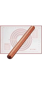 Silicone Rolling Pin with Wooden Handle - Non Stick Surface Dough Roller-roller pins for baking Pastry,Pizza,Fondant,Tortilla, Bread Crus& Christmas Cookies Supplies Gift for Home Bakers.