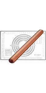 Silicone Rolling Pin with Wooden Handle - Non Stick Surface Dough Roller-roller pins for baking Pastry,Pizza,Fondant,Tortilla, Bread Crus& Christmas Cookies Supplies Gift for Home Bakers.