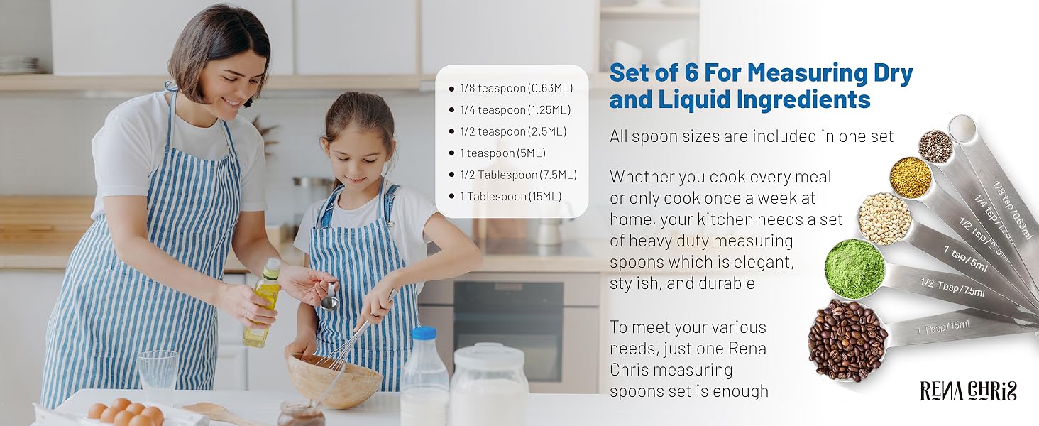 Measuring Spoons, Premium Heavy Duty Stainless Steel Measuring Spoons Cups Set, Small Tablespoon with Metric and US Measurements, Set of 6 for Measuring Dry and Liquid Ingredients