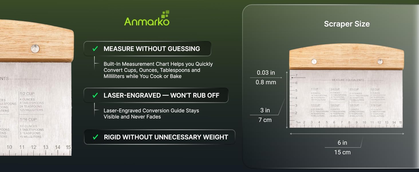 Dough Cutter for Bread and Pizza Dough - Stainless Steel Metal Griddle Scraper Chopper - Multipurpose Bench Scraper Kitchen Utensil for Flat Top Griddle - Commercial Quality