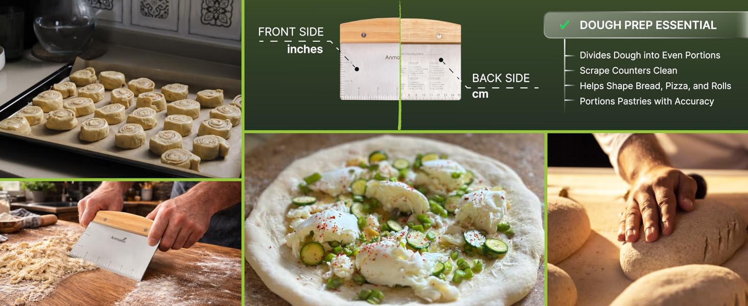 Dough Cutter for Bread and Pizza Dough - Stainless Steel Metal Griddle Scraper Chopper - Multipurpose Bench Scraper Kitchen Utensil for Flat Top Griddle - Commercial Quality