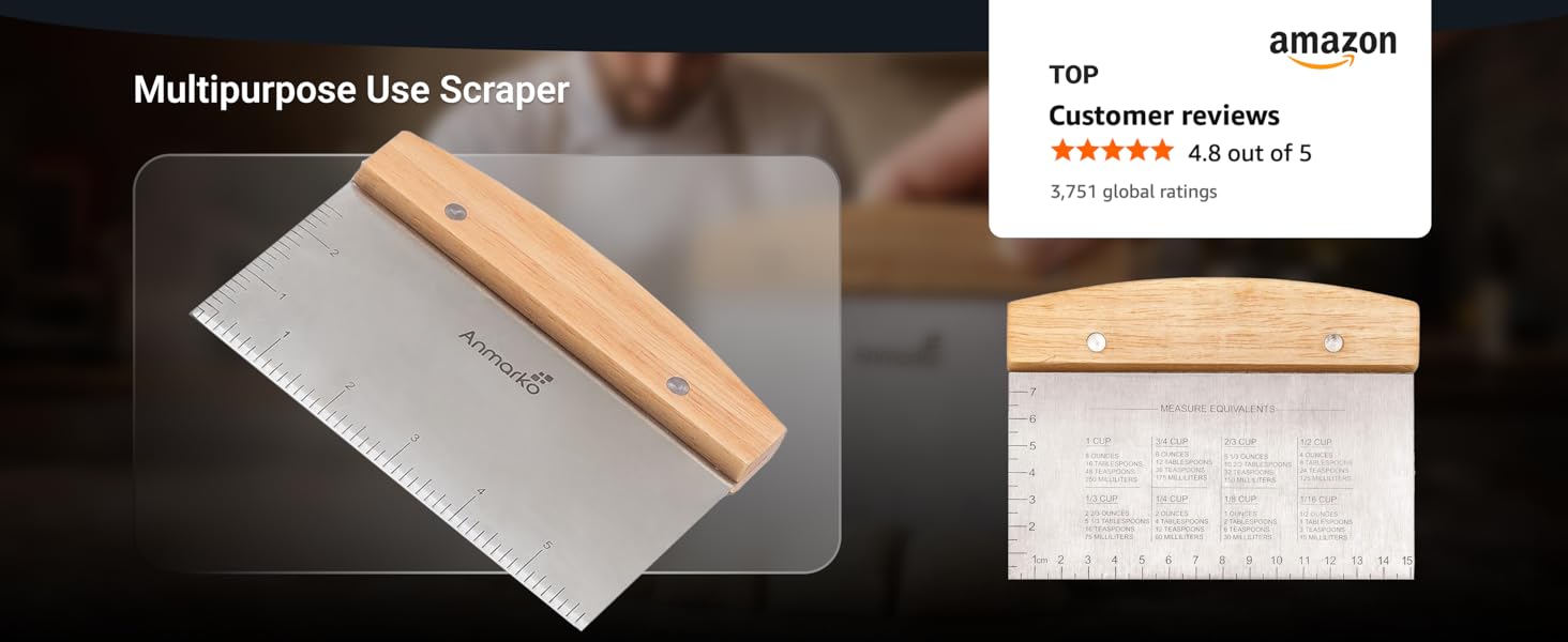 Dough Cutter for Bread and Pizza Dough - Stainless Steel Metal Griddle Scraper Chopper - Multipurpose Bench Scraper Kitchen Utensil for Flat Top Griddle - Commercial Quality