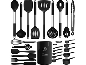 oannao Silicone Cooking Utensils Kitchen Utensil Set - 446°F Heat Resistant Silicone Kitchen Utensils Set, Spatula,Turner Tongs, Spoon, Whisk,Kitchen Gadgets for Nonstick Cookware, BPA Free (Gray)