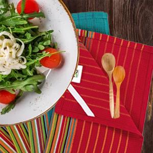 DG Collections Salsa Stripe Kitchen Dish Towels, 100% Cotton, Highly Absorbent, Multi Purpose Waffle Tea Towels for Cooking, Drying & Cleaning, 16x28 Inches, Pack of 12