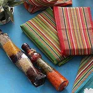 DG Collections Salsa Stripe Kitchen Dish Towels, 100% Cotton, Highly Absorbent, Multi Purpose Waffle Tea Towels for Cooking, Drying & Cleaning, 16x28 Inches, Pack of 12