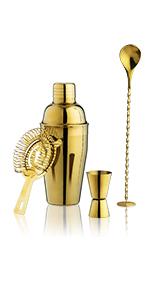 True 4-Piece Cocktail Shaker Set Includes Cobbler Shaker, Strainer, Jigger, Bar Spoon for Classic Cocktails, Mixed Drinks, Cold Brew, Home Bar Tools, Bartender Gifts, Bar Cart Accessories, Black