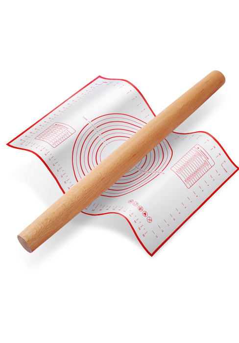 Rolling Pin and Pastry Baking Mat Set, Rolling Pins with Adjustable Thickness Rings, Stainless Steel Dough Roller for Baking Fondant, Pizza, Pie, Pastry, Pasta, Cookies (Red Mat)