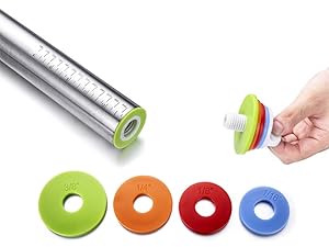 Rolling Pin and Pastry Baking Mat Set, Rolling Pins with Adjustable Thickness Rings, Stainless Steel Dough Roller for Baking Fondant, Pizza, Pie, Pastry, Pasta, Cookies (Red Mat)