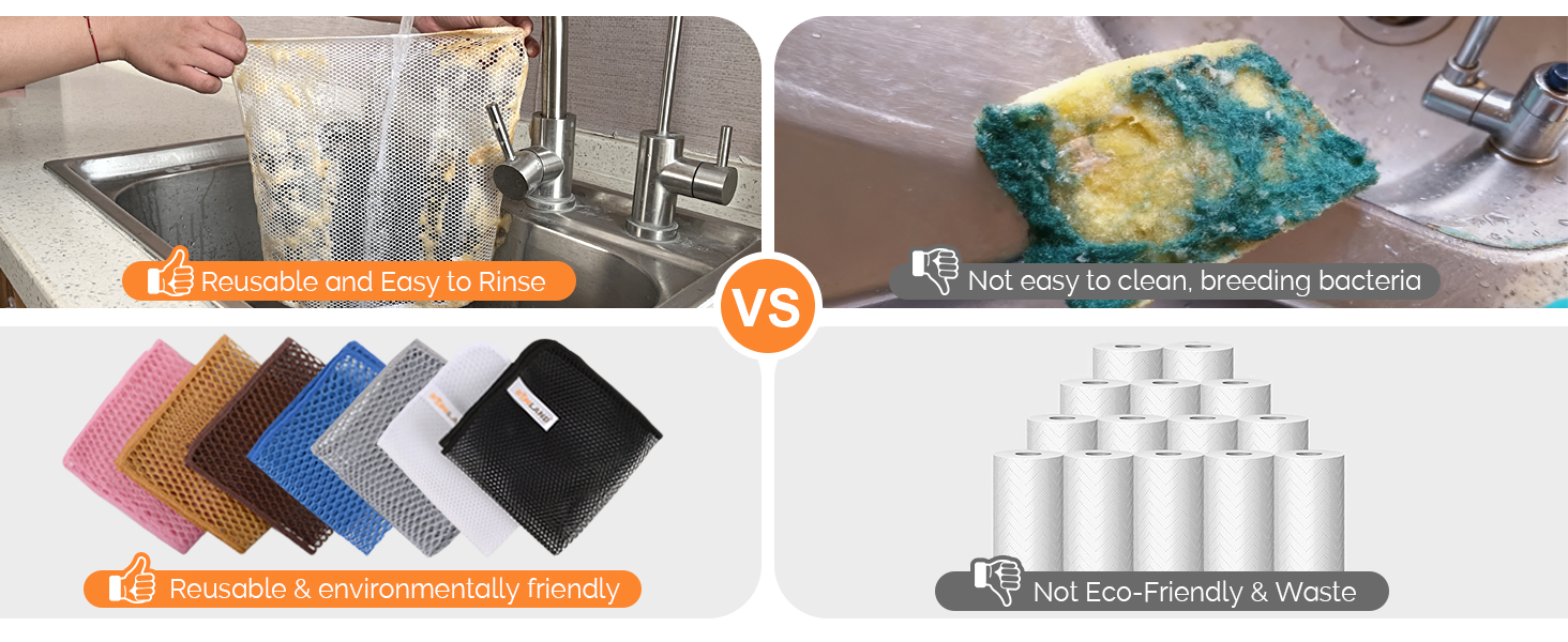 SUNLAND Netted Dish Cloths for Washing Dishes No Odor Dishes Scrubber for Kitchen-Fast Drying and Easy to Clean Mesh Dish Cloth 6 Pack 12Inch x12Inch Black