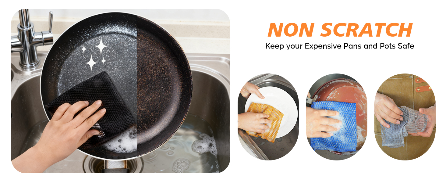 SUNLAND Netted Dish Cloths for Washing Dishes No Odor Dishes Scrubber for Kitchen-Fast Drying and Easy to Clean Mesh Dish Cloth 6 Pack 12Inch x12Inch Black