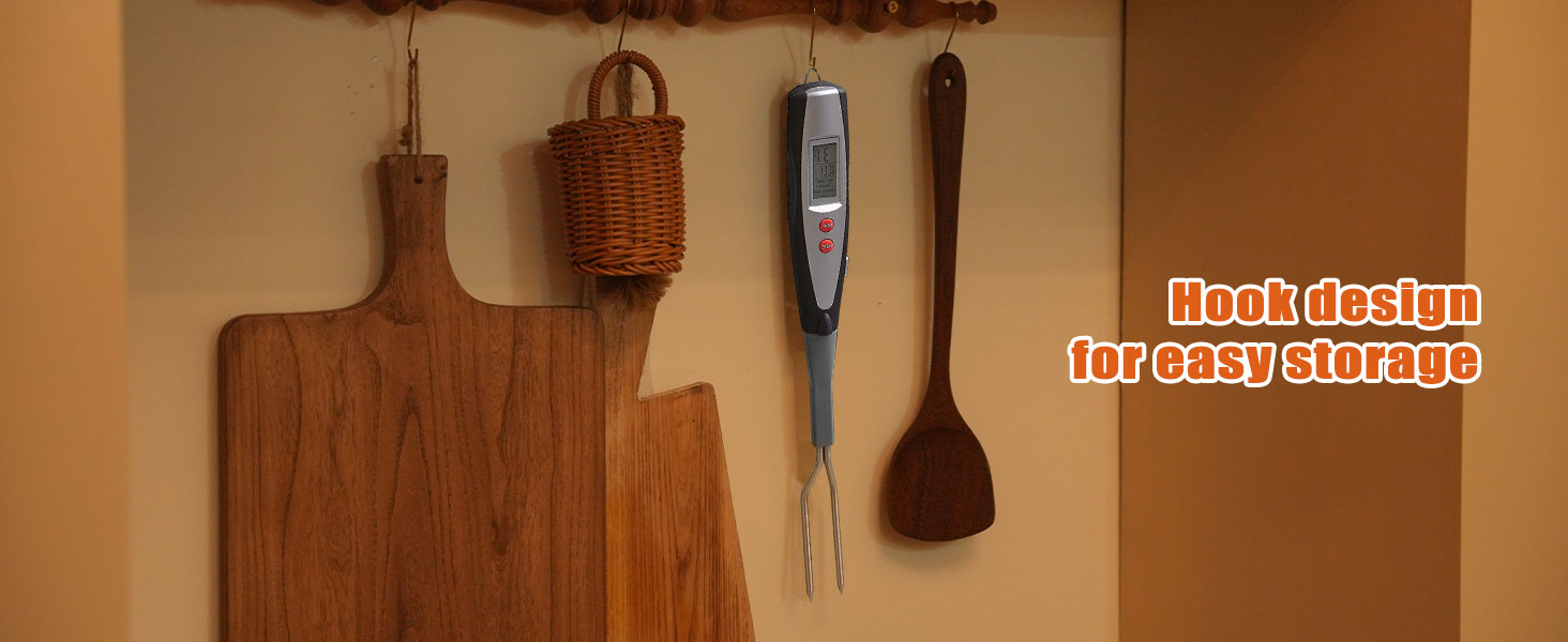 Meat Thermometer Fork for BBQ & Grilling – Instant Read Food Thermometer with Preset Meat Temperatures, Long Heat-Safe Handle, Backlit LCD for Steak, Chicken & Outdoor Cooking, Black