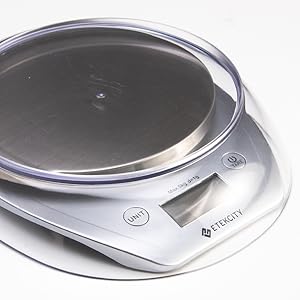 Etekcity Food Kitchen Scale Bowl, Digital Ounces and Grams for Cooking, Baking, Meal Prep, Dieting, and Weight Loss, 11lb/5kg, Silver