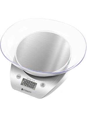 Etekcity Food Kitchen Scale Bowl, Digital Ounces and Grams for Cooking, Baking, Meal Prep, Dieting, and Weight Loss, 11lb/5kg, Silver
