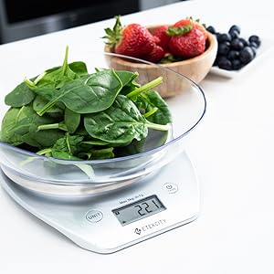 Etekcity Food Kitchen Scale Bowl, Digital Ounces and Grams for Cooking, Baking, Meal Prep, Dieting, and Weight Loss, 11lb/5kg, Silver