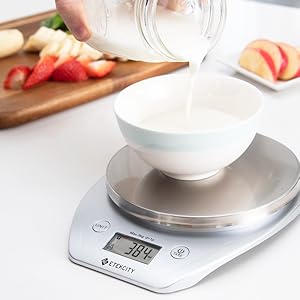 Etekcity Food Kitchen Scale Bowl, Digital Ounces and Grams for Cooking, Baking, Meal Prep, Dieting, and Weight Loss, 11lb/5kg, Silver