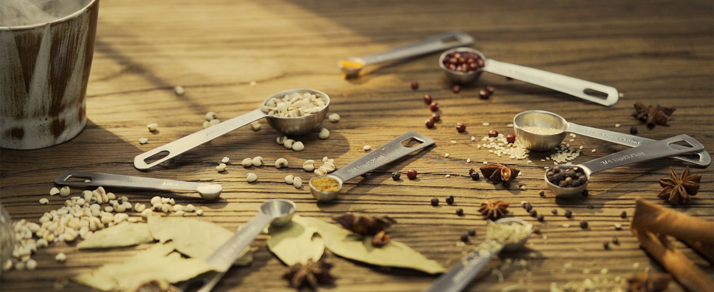 Measuring Spoons: U-Taste 18/8 Stainless Steel Measuring Spoons Set of 9 Piece: 1/16 TSP, 1/8 TSP, 1/4 TSP, 1/3 TSP, 1/2 TSP, 3/4 TSP, 1 TSP, 1/2 tbsp & 1 tbsp Dry and Liquid Ingredients