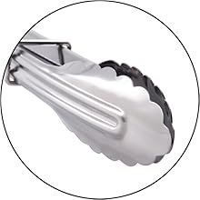 Mini Stainless Steel Food Tongs with Silding Rings 7-Inch - Set of 6 - Small Clam Shell Service Tongs for Serving Appetizers, Desserts, Salads, Barbecue and Cooking (Silver)