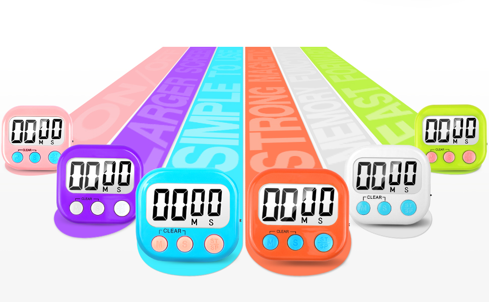 6 Pack Digital Kitchen Timer Small Classroom Timers for Kids Teachers (Blue&White)
