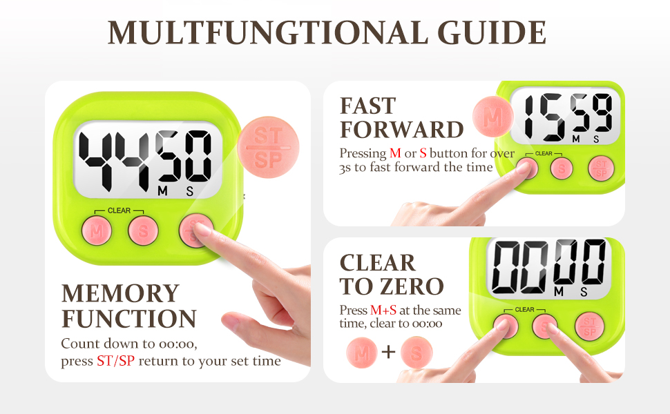 6 Pack Digital Kitchen Timer Small Classroom Timers for Kids Teachers (Blue&White)