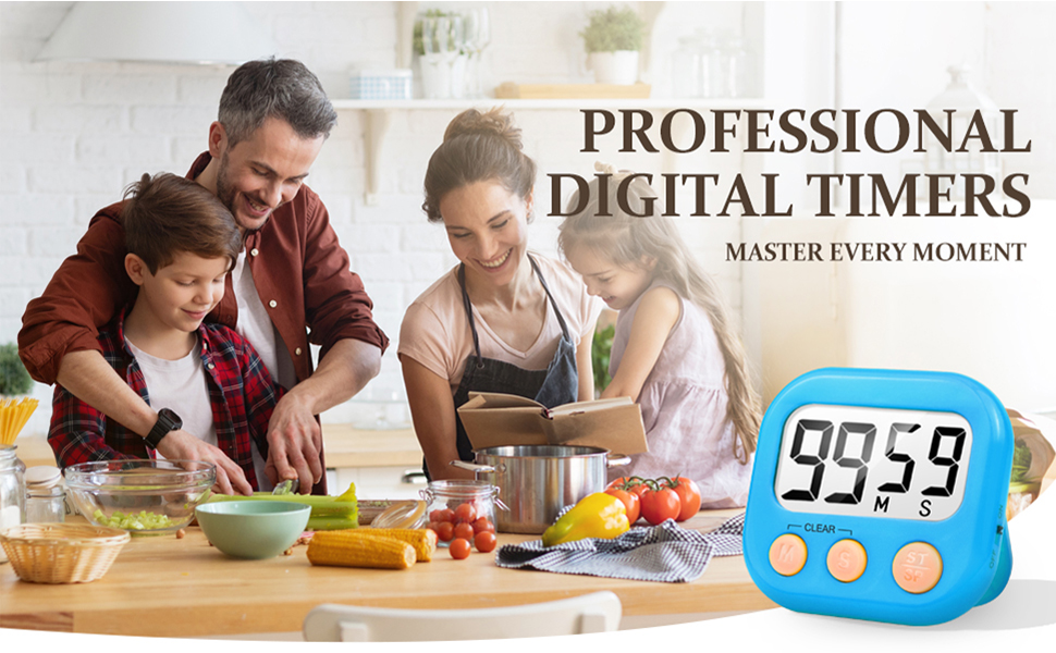 6 Pack Digital Kitchen Timer Small Classroom Timers for Kids Teachers (Blue&White)