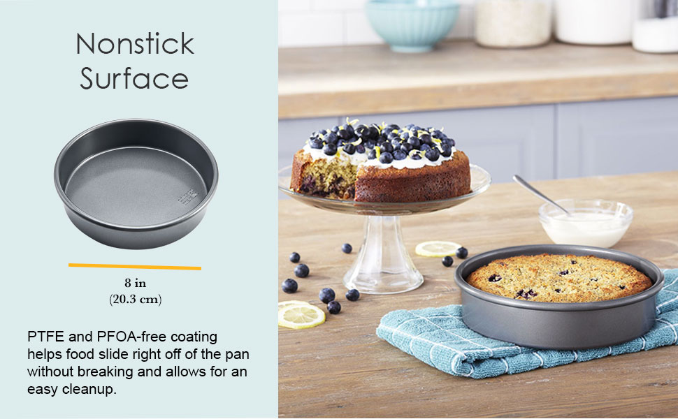 Chicago Metallic Professional 3-Piece Round Cake Pan Set of 6, 8, 10 inch Premium Nonstick Bakeware, Heavy-Weight Carbon Steel for Even Baking, Perfect for Layer Cakes