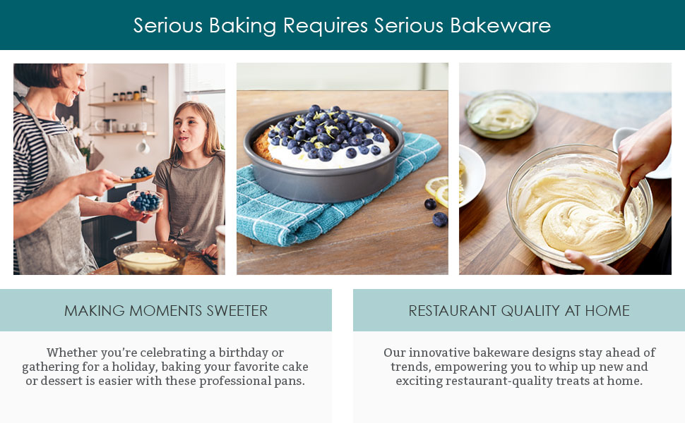 Chicago Metallic Professional 3-Piece Round Cake Pan Set of 6, 8, 10 inch Premium Nonstick Bakeware, Heavy-Weight Carbon Steel for Even Baking, Perfect for Layer Cakes